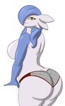  2016 alternate_color anthro anthrofied aurora_matsuda big_breasts big_butt blue_hair blue_skin breasts brown_eyes butt clothed clothing fan_character gardevoir hair half-closed_eyes humanoid long_hair looking_at_viewer looking_back mole_marking nintendo pok&eacute;mon pok&eacute;morph side_boob simple_background smile topless video_games white_background white_skin xehta13 
