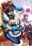  &lt;3 2016 alternate_version_available anthro arachnid arthropod bear being_watched big_breasts black_nose blizzard blush breasts brown_eyes brown_hair cleavage clothed clothing cloud duo eyewear fangs female glasses gloves gun hair mammal mei_(overwatch) multi_arm multi_eye multi_limb overwatch panda ranged_weapon red_eyes rifle shadman sky sniper_rifle spider sun sweat undressing video_games weapon widowmaker_(overwatch) 