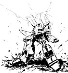 absurdres clenched_hands decepticon firing greyscale ground_shatter highres looking_up mechanical_wings monochrome nasutetsu no_humans scene_reference shoulder_cannon sketch spoilers starscream transformers transformers_armada white_background wings 
