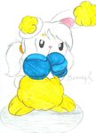  black_eyes boxing boxing_gloves buneary bunearyk crayon_(artwork) female fur hair hairband lagomorph mammal marker_(artwork) mixed_media nintendo pen_(artwork) pencil_(artwork) pink_nose pok&eacute;mon punch rabbit shadow solo sport traditional_media_(artwork) video_games white_fur yellow_fur 