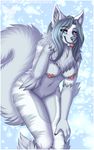  2016 arcanine breasts female fluffy ice looking_at_viewer mark_haynes nintendo nipples nude pok&eacute;mon snow tongue tongue_out video_games 