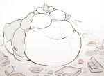 2020 abthegreat anthro attius_brightwater_(abthegreat) belly big_belly biped chubby_cheeks dessert digital_drawing_(artwork) digital_media_(artwork) doughnut food fur huge_belly huge_moobs huge_thighs hyper hyper_belly hyper_thighs immobile male mammal monochrome morbidly_obese morbidly_obese_anthro morbidly_obese_male mustelid nude obese obese_anthro obese_male otter overweight overweight_anthro overweight_male simple_background solo tail thick_tail thick_thighs weight_gain