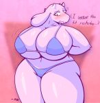  anthro big_breasts big_butt bikini blush bodily_fluids bovid breast_expansion breast_squish breasts butt caprine clothing expansion female goat hi_res horn huge_breasts huge_butt huge_thighs hyper mammal solo squish steam sweat swimwear thick_thighs tight_clothing toriel undertale_(series) zixzs-redlight 