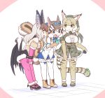  0x0082 3girls :3 absurdres animal_ears animal_print bare_shoulders bat_ears bat_girl bat_wings black_footwear black_skirt blonde_hair blue_bow blue_bowtie blue_shorts blush boots bow bowtie brown_eyes brown_footwear brown_gloves brown_hair brown_long-eared_bat_(kemono_friends) brown_shirt cat_print cellphone center_frills detached_collar detached_sleeves elbow_gloves fang fingerless_gloves frills fur_collar fur_trim garter_straps gloves green_bow green_bowtie green_eyes green_footwear green_hair hair_between_eyes hair_bow high-waist_skirt high_heels highres juliet_sleeves jungle_cat_(kemono_friends) kemono_friends kemono_friends_v_project light_brown_hair long_sleeves mary_janes multicolored_hair multiple_girls pantyhose phone pink_gloves pink_pantyhose pleated_skirt print_gloves print_skirt print_thighhighs puffy_short_sleeves puffy_sleeves shirt shoes short_shorts short_sleeves shorts siberian_chipmunk_(kemono_friends) sidelocks skirt smartphone thighhighs two-tone_shirt white_fur white_hair white_shirt white_thighhighs wings yellow_bow yellow_bowtie zettai_ryouiki 