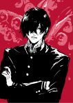  1boy black_eyes black_hair chainsaw_man highres osakana_(denpa_yun&#039;yun) red_background uniform yoshida_hirofumi 