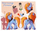 2024 6:5 anthro biped blue_body blue_fur character_name color_swatch cutie_mark digital_media_(artwork) equid equine fan_character female fetlocks fur hair hasbro heart_symbol hooves horn inner_ear_fluff kerchief looking_at_viewer mammal model_sheet my_little_pony mythological_creature mythological_equine mythology neckerchief orange_hair red_eyes shaded solo spider_bones tuft unicorn unsigned white_inner_ear_fluff