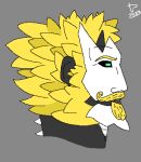 anthro blonde_facial_hair blonde_hair carnaltwin chad_(meme) changed_(video_game) digital_media_(artwork) dragon elder_dragon_(changed) facial_hair green_eyes grey_background grey_neck hair headshot_portrait horn male mask meme mustache mythological_creature mythological_scalie mythology portrait scalie side_view simple_background solo spikes spikes_(anatomy)
