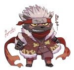  2022 anthro asian_clothing brown_body brown_fur canid canine canis chibi clothed clothing domestic_dog east_asian_clothing fur fuyoudo624 hair japanese_clothing lifewonders male mammal ninja red_eyes simple_background solo tadatomo_(tas) tokyo_afterschool_summoners warrior white_hair 