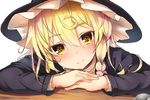  blonde_hair blush braid closed_mouth colorized face greatmosu hat head_tilt highres kirisame_marisa long_sleeves looking_at_viewer side_braid simple_background single_braid sketch smile solo star star-shaped_pupils symbol-shaped_pupils touhou white_background witch_hat yellow_eyes 