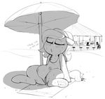  2016 clothing earth_pony english_text equine eyes_closed fan_character female feral hair horse mammal mcsweezy monochrome my_little_pony nipples outside parasol pony pussy sitting solo spread_legs spreading sweat swimsuit teats text underhoof 