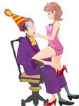  1girl cedric_(sofia_the_first) chair disney hat high_heels highres naughty_face older party_hat sitting sofia_(disney) sofia_the_first tiara 