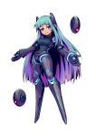  1girl android aqua_hair artist_request bodysuit breasts drone gradient_hair headgear highres joints large_breasts long_hair looking_at_viewer multicolored_hair neon_trim no._unique no_feet official_art purple_eyes purple_hair robot_joints second-party_source smile solo super_alloy_ranger transparent_background very_long_hair 