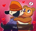 anthro beanie bear belly blush bodily_fluids brown_body brown_fur canid canine canis clothing domestic_dog duo fur hat headgear headwear heart_symbol hi_res kissing male male/male mammal navel outie_navel overweight parappa parappa_the_rapper pj_berri saliva sinribbons sony_corporation sony_interactive_entertainment
