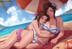  2girls aerith_gainsborough aerith_gainsborough_(pink_mermaid) beach beach_umbrella bikini bikini_skirt breasts bulge exlic final_fantasy final_fantasy_vii final_fantasy_vii_rebirth final_fantasy_vii_remake flower frilled_bikini frilled_bikini_top frills futa_with_futa futanari hair_flower hair_ornament hug huge_breasts lying microskirt multiple_girls ocean official_alternate_costume official_alternate_hairstyle on_side penis pink_bikini skirt smile swimsuit thong_bikini tifa_lockhart tifa_lockhart_(shining_spirit) umbrella white_bikini 