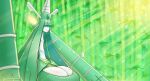  2024 anthro bamboo big_breasts breasts celesteela clothed clothing covered_eyes detailed_background digital_media_(artwork) female floating_arms floating_hands gem generation_7_pokemon green_body green_gem head_gem hi_res huge_breasts latiar light light_beam long_neck macro nintendo open_mouth particles pokemon pokemon_(species) pseudo_hair solo sunbeam sunlight ultra_beast white_body 