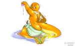  annoyed anthro barefoot bathing brush caught charmander fan_character hadou kneeling looking_at_viewer looking_back male motion_lines naked_towel nintendo pok&eacute;mon rear_view satsui-n0-had0u scalie signature slightly_chubby soap solo suds towel video_games 