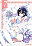  arm_up armpits bare_shoulders blue_bow blue_hair blush bouquet bow breasts bridal_veil cleavage commentary_request cover cover_page doujin_cover elbow_gloves flower garter_straps gloves hair_bow kaishaku large_breasts long_legs looking_at_viewer midriff mole mole_under_eye navel nisekoi no_bra panties petals red_eyes short_hair smile solo thighhighs tsugumi_seishirou underboob underwear veil white_gloves white_legwear white_panties 