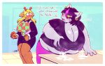 anthro big_breasts blonde_hair blush bodily_fluids breasts catti_(deltarune) clothing deer deltarune duo ear_piercing ear_ring erect_nipples felid feline female female/female hair hi_res huge_breasts hyper lactating lactating_through_clothing mammal nipples noelle_holiday obese overweight piercing ring_piercing squeezing steam sweat undertale_(series) wet wet_clothing zixzs-redlight
