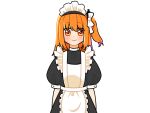  1girl a.i._voice adachi_rei alternate_costume apron black_dress closed_mouth dress enmaided frilled_apron frills hair_ribbon looking_at_viewer maid maid_apron maid_headdress medium_hair one_side_up orange_eyes orange_hair puffy_short_sleeves puffy_sleeves retsu404 ribbon short_sleeves simple_background smile solo standing straight-on transparent_background upper_body utau white_apron white_ribbon 