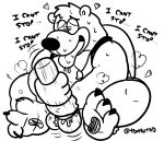 anthro banjo-kazooie banjo_(banjo-kazooie) bear bodily_fluids dialogue english_text gooning line_art looking_pleasured male male_penetrating mammal masturbation penetrable_sex_toy penetrable_sex_toy_insertion penetration penile penile_masturbation rareware sex_toy simple_background solo steam sweat tagme text tombutad tongue tongue_out white_background