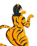  2016 anthro big_breasts big_butt black_fur black_hair black_nose breasts brown_fur butt feline female fur hair looking_at_viewer looking_back mammal mira_highcloud nude raised_tail rear_view side_boob simple_background smile solo stripes tiger white_background xehta13 