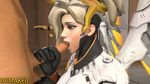  1girl 3d animated animated_gif artist_name blonde_hair blue_eyes bodysuit caressing_testicles clothed_female_nude_male gloves mechanical_halo mechanical_wings mercy_(overwatch) overwatch penis testicles uncensored 