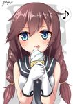  artist_name blue_eyes braid brown_hair commentary_request eyebrows eyebrows_visible_through_hair food gloves ice_cream ice_cream_cone kantai_collection licking long_hair looking_at_viewer natsunoyuu noshiro_(kantai_collection) school_uniform serafuku solo tongue tongue_out upper_body white_gloves 