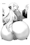  anus ass female from_behind huge_ass looking_at_viewer looking_back monochrome nintendo orushibu pokemon pubic_hair pussy shirona_(pokemon) 