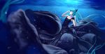  aqua_eyes aqua_hair blue bubbles dress female hatsune_miku long_hair solo sombernight twintails underwater vocaloid water 