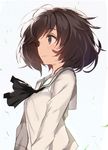  :3 akiyama_yukari black_eyes blush brown_hair duplicate girls_und_panzer long_sleeves looking_afar looking_away messy_hair nauribon neckerchief ooarai_school_uniform profile sailor_collar school_uniform serafuku short_hair simple_background solo upper_body wind 