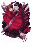  akujiki_musume_conchita_(vocaloid) bad_id bad_pixiv_id banica_conchita blood blood_stain bone brown_hair corset cup cutlery detached_sleeves dress drinking_glass evillious_nendaiki flower fork glass_of_conchita hair_flower hair_ornament hand_to_own_mouth knife lyodi meiko petals red_dress red_eyes rose rose_petals shaded_face short_hair skull solo vessel_of_sin vocaloid wine_glass 