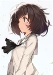  :3 akiyama_yukari black_eyes blush brown_hair girls_und_panzer long_sleeves looking_afar looking_away messy_hair nauribon neckerchief ooarai_school_uniform profile sailor_collar school_uniform serafuku short_hair simple_background solo upper_body wind 