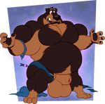  animal_genitalia anthro balls barefoot bdsm biceps black_fur black_nose body_hair canine chest_hair clenched_teeth dog fur growth hi_res hyper male mammal musclegut muscular nipples nude overweight paws pecs penis red_eyes rottweiler rubberskunktoo simple_background solo teeth tranquilizer 