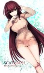  alternate_costume artist_name bare_legs breasts character_name commentary_request fate/grand_order fate_(series) highres kojima_(blue_stardust) large_breasts long_hair long_sleeves looking_at_viewer purple_hair red_eyes ribbed_sweater scathach_(fate)_(all) scathach_(fate/grand_order) solo sweater thighs turtleneck turtleneck_sweater very_long_hair 
