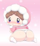  ass breasts cameltoe chibi driver000 huge_ass ice_climbers looking_at_viewer looking_back nana_(ice_climber) nintendo open_mouth panties shiny_hair shiny_skin solo underwear 