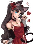  animal_ears bad_id bad_pixiv_id black_hair blue_eyes breasts cat_ears cat_tail cleavage collar collarbone detached_sleeves fate/stay_night fate_(series) highres long_hair looking_at_viewer medium_breasts navel shimo_(s_kaminaka) sideboob simple_background solo tail toosaka_rin white_background 