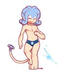  anthro anthrofied athletic barefoot blush bulge clothing cute_fangs eyes_closed front_view jake_the_simipour mammal nintendo open_mouth pecs pok&eacute;mon primate signature simipour smile speedo splashing standing swimsuit video_games walking water whiteleo 