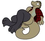  2015 2016 anthro clothed clothing female flannel legwear lizard nude partially_clothed pussy reptile scalie simple_background smile solo stockings trout_(artist) trout_(character) 