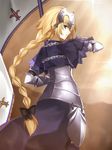  armor armored_dress blonde_hair braid capelet chain fate/apocrypha fate_(series) gauntlets headpiece highres jeanne_d'arc_(fate) jeanne_d'arc_(fate)_(all) long_hair looking_at_viewer minamina purple_eyes solo very_long_hair 