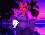  2016 abstract_background anthro big_breasts black_nose breasts canine clothed clothing crossgender digital_media_(artwork) eyebrows female fox fur grin hi_res hoodie mammal one_eye_closed pyrocynical red_fur shirt shout smile solo vaporwave 