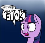  2016 dialogue edit english_text equine female feral friendship_is_magic hair horn mammal my_little_pony open_mouth purple_eyes reaction_image simple_background solo text twilight_sparkle_(mlp) unicorn victoreach 