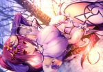  dress emanon123 fate/grand_order fate_(series) long_hair ponytail purple_hair red_eyes scathach_(fate/grand_order) thighhighs tree winter 