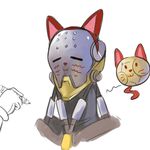  :3 android animal_ears commentary face_painting fake_animal_ears fake_tail highres ocaritna orb out_of_frame overwatch portrait pun simple_background white_background zenyatta_(overwatch) 