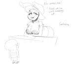  ambiguous_gender anthro big_breasts black_and_white breasts choker dialogue duo english_text female garbledina hat human lagomorph mammal monochrome nipples off_shoulder protagonist_(undertale) rabbit rabbit_shopkeeper text undertale video_games 