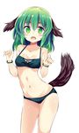  :o animal_ears bikini black_bikini blush bracelet breasts collarbone contrapposto cowboy_shot dog_ears dog_tail eyebrows floppy_ears green_eyes green_hair highres jewelry kasodani_kyouko looking_at_viewer maturiuta_sorato navel open_mouth pearl_bracelet shiny shiny_skin short_hair simple_background small_breasts solo standing stomach swimsuit tail tareme thick_eyebrows thigh_gap touhou white_background 