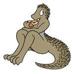  2016 aliasing anthro eating female food nude pizza pussy reptile scalie simple_background sitting solo trout_(artist) trout_(character) 