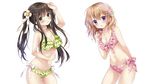  2girls aliasing bikini blush bow breasts brown_hair flowers gochuumon_wa_usagi_desu_ka? green_eyes hoto_kokoa long_hair navel nogi_takayoshi orange_hair photoshop purple_eyes ribbons short_hair swimsuit twintails ujimatsu_chiya white 