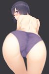  ass back bent_over from_behind looking_at_viewer mikazuchi_zeus purple_eyes purple_hair short_hair solo underwear underwear_only 