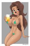  absurd_res alcohol beer beverage big_breasts bikini breasts brown_hair canid canine canis cleavage clothed clothing disney domestic_dog female goof_troop hair hi_res long_hair looking_at_viewer mammal meegol solo swimsuit unknown_character 