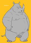  anthro disney flaccid horn male mammal officer_mchorn penis rhinoceros simple_background solo standing wantaro zootopia 